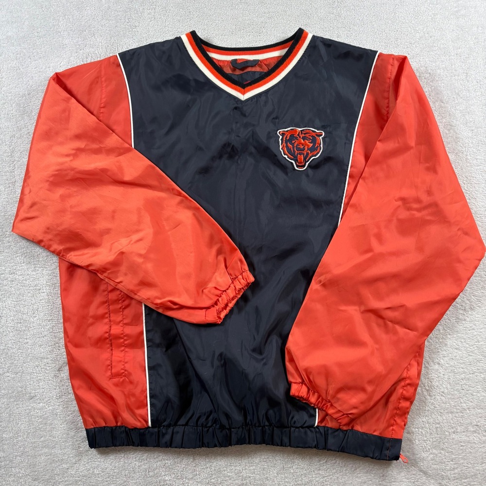 VTG NFL‎ Chicago Bears Windbreaker Pullover V-Neck Navy Orange Mens Large